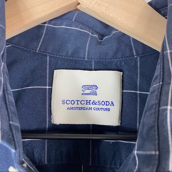 Scotch & Soda Blue with white window pane plaid Button Up Long Sleeve Shirt - Picture 5 of 8